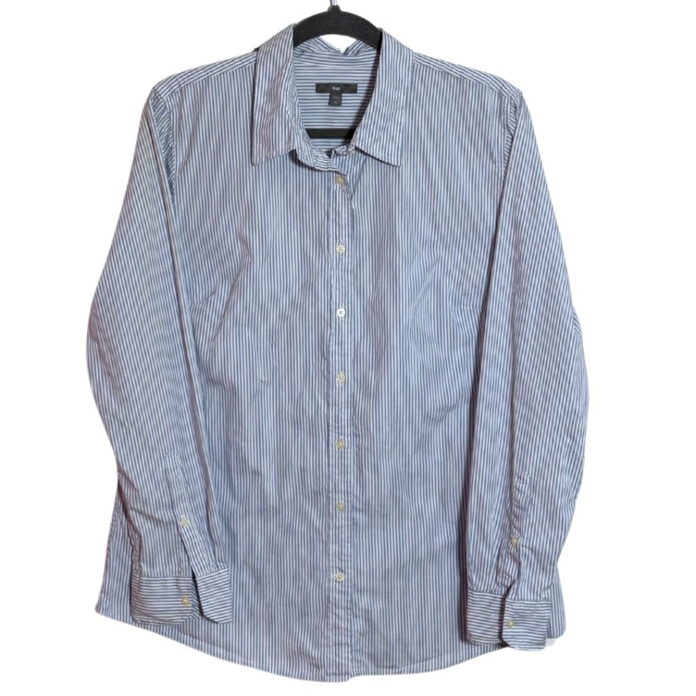 Gap Blue + White Pin Stripe 100% Cotton Tailored Dress Shirt Women's XL